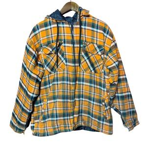 Hillbilly Flannel Co. Men NA Hooded Lined Orange Zip Up Jacket Shirt Thrashed